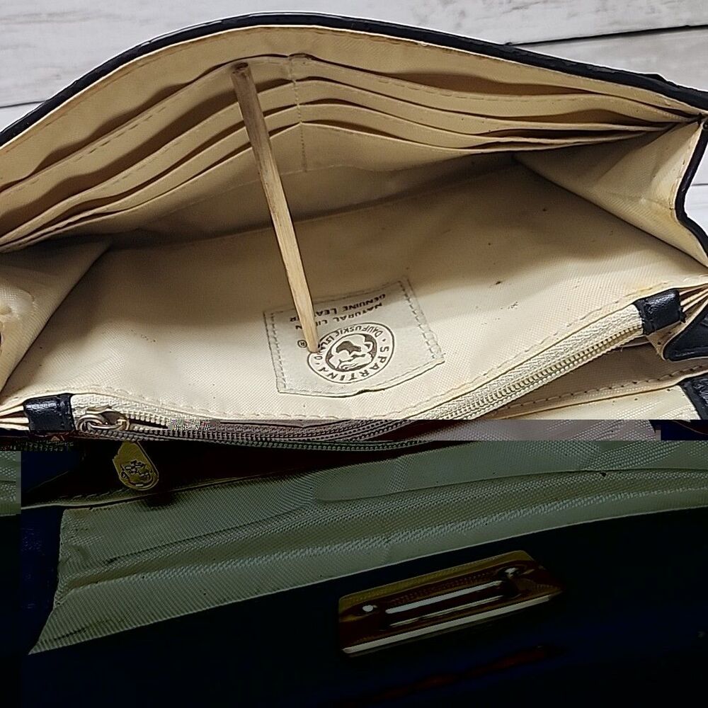 Spartina 449 Kiawah Black/White Linen/Leather Small Clutch/Crossbody Bag - Picture 8 of 10
